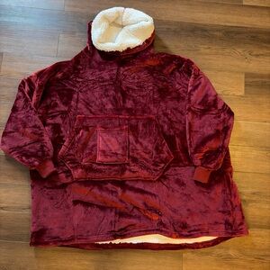 Plush Burgundy/Red Pavila Oversized Hoodie Fleece with Pockets